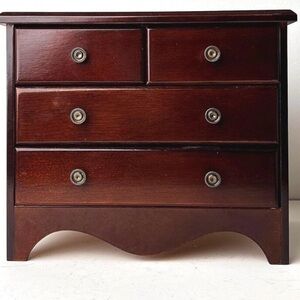 Vintage Bombay Co Jewelry Box MahoganyWood Dresser Style Design Brass Pulls